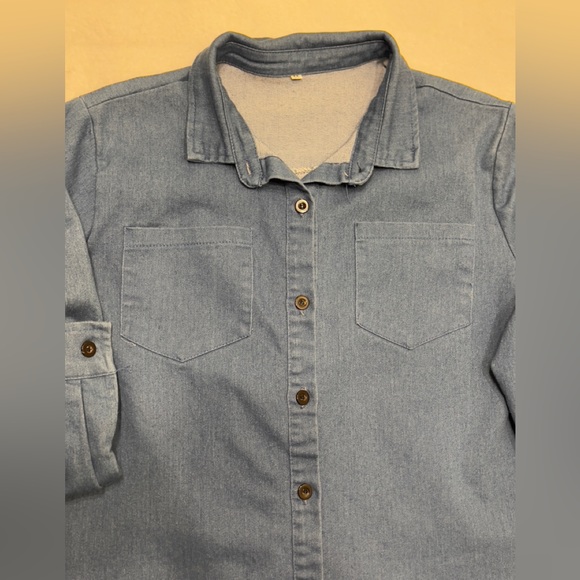 Denim Button Down Shacket Top - Picture 5 of 7